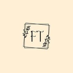 FT initial letters Wedding monogram logos, hand drawn modern minimalistic and frame floral templates