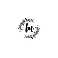 FU initial letters Wedding monogram logos, hand drawn modern minimalistic and frame floral templates