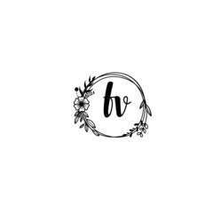 FV initial letters Wedding monogram logos, hand drawn modern minimalistic and frame floral templates