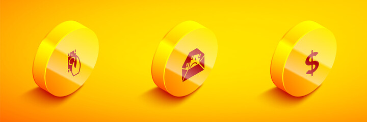 Set Isometric Fast payments, Envelope with dollar symbol and Dollar icon. Vector