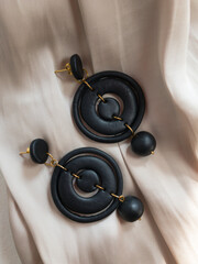 Black earrings from polymer clay. handmade
