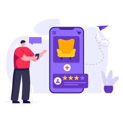 
Sofa inside smartphone, mobile shopping app illustration 

