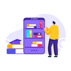 
A mobile learning app, flat editable illustration 

