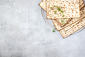 Traditional Jewish kosher matzo for passover .Pesah celebration concept (jewish Passover holiday)	