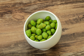 Spicy wasabi peanuts in the bowl