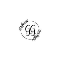 GG initial letters Wedding monogram logos, hand drawn modern minimalistic and frame floral templates