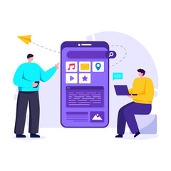 
Smartphone with social media, flat character illustration 

