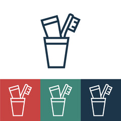 Linear vector icon with toothpaste and brush