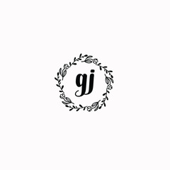 GJ initial letters Wedding monogram logos, hand drawn modern minimalistic and frame floral templates