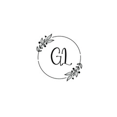 GL initial letters Wedding monogram logos, hand drawn modern minimalistic and frame floral templates