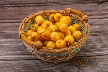 Sweet ripe yellow cherry heap