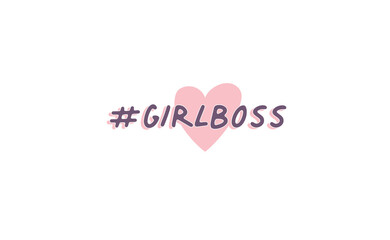 Girl boss lettering text and hash tag with heart doodle. Fashion illustration tee slogan design for t shirts, prints, posters etc.