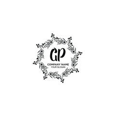 GP initial letters Wedding monogram logos, hand drawn modern minimalistic and frame floral templates