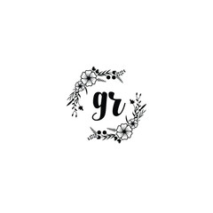 GR initial letters Wedding monogram logos, hand drawn modern minimalistic and frame floral templates