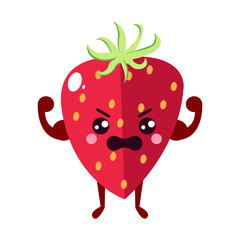 Isolated strawberry cartoon kawaii. Cartoon of a fruit - Vector illustration