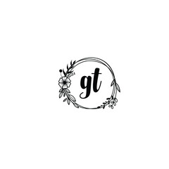 GT initial letters Wedding monogram logos, hand drawn modern minimalistic and frame floral templates