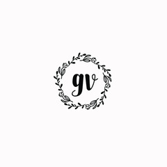 GV initial letters Wedding monogram logos, hand drawn modern minimalistic and frame floral templates
