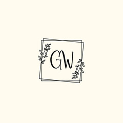 GW initial letters Wedding monogram logos, hand drawn modern minimalistic and frame floral templates