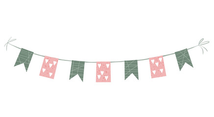 Clipart garland of flags for birthday. Party and wedding decoration. Vintage and boho style. Cute illustration in cartoon childish style. The image is isolated on a white background.