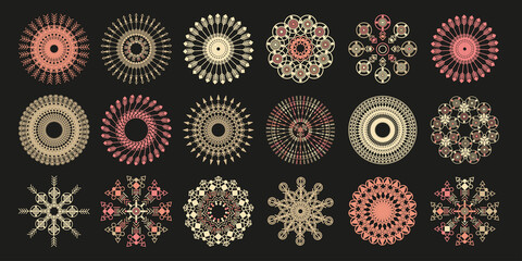 Tribal mandala set. Abstract circle vector geometric ornament. Design element for cloth, t-shirt, stickers, bags