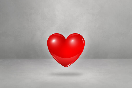 3D red heart on a concrete studio background