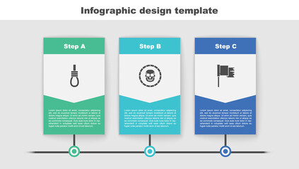 Set Gallows rope loop hanging, Pirate coin and flag. Business infographic template. Vector