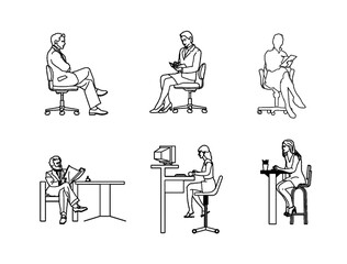 Set of people. People are sitting and working.