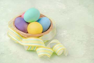 colorful easter eggs on a green background