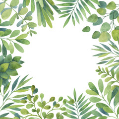 Watercolor Greenery Clipart, Frame with green branches, Green Eucalyptus Foliage Clip Art, Greenery Leaves, Green Leaf Print, green branches.