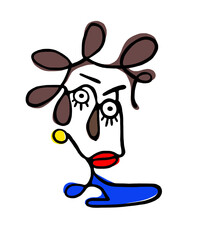 Abstract surreal illustrated face of geometric shapes painted in pop colors.Isolated on a white background	