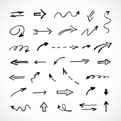 Vector set of hand-drawn arrows, elements for presentation