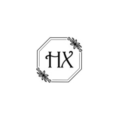 HX initial letters Wedding monogram logos, hand drawn modern minimalistic and frame floral templates
