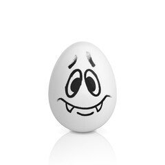 White egg with smiling face painted spray paint.Realistic vector illustration isolated on white background.