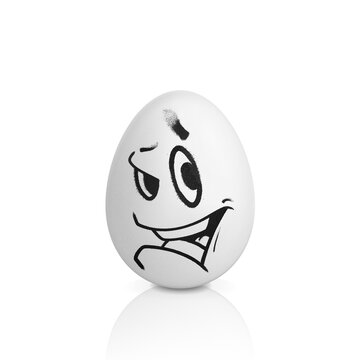 White egg with smiling face painted spray paint.Realistic vector illustration isolated on white background.