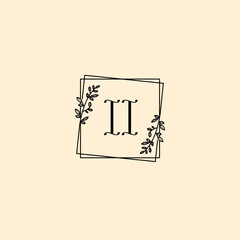 II initial letters Wedding monogram logos, hand drawn modern minimalistic and frame floral templates