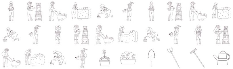 Gardening activities and icons set - Vector illustration