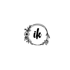 IK initial letters Wedding monogram logos, hand drawn modern minimalistic and frame floral templates