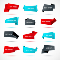 Vector stickers, price tag, banner, label. Coupon sale, offers and promotions vector template.