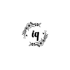 IQ initial letters Wedding monogram logos, hand drawn modern minimalistic and frame floral templates