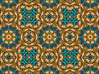 Wallpaper Geometric Ornament Abstract Pattern Green, Black, Blue, and Gold Yellow for Print and Background. Geometric Tile Digital Paper.