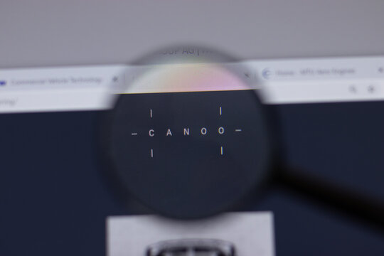 New York, USA - 18 March 2021: Canoo company logo icon on website, Illustrative Editorial.