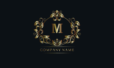 Vintage bronze logo with the letter M. Elegant monogram, business sign, identity for a hotel, restaurant, jewelry.