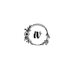 IV initial letters Wedding monogram logos, hand drawn modern minimalistic and frame floral templates