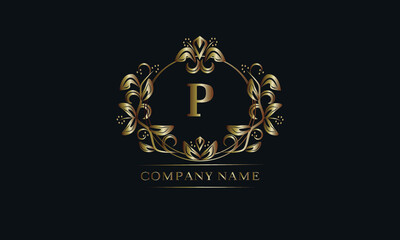 Vintage bronze logo with the letter P. Elegant monogram, business sign, identity for a hotel, restaurant, jewelry.