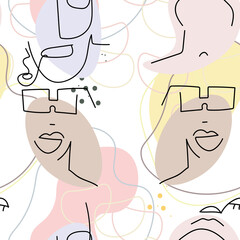 Face line pattern Abstract drawing seamless print