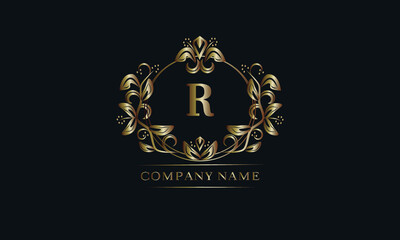 Vintage bronze logo with the letter R. Elegant monogram, business sign, identity for a hotel, restaurant, jewelry.