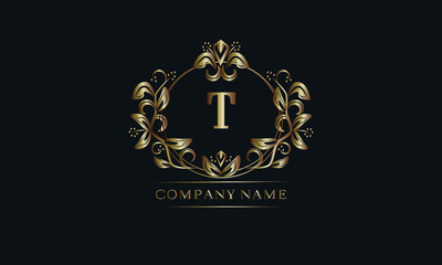 Vintage bronze logo with the letter T. Elegant monogram, business sign, identity for a hotel, restaurant, jewelry.