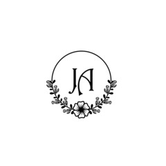 JA initial letters Wedding monogram logos, hand drawn modern minimalistic and frame floral templates