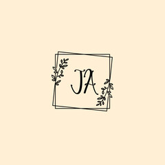 JA initial letters Wedding monogram logos, hand drawn modern minimalistic and frame floral templates