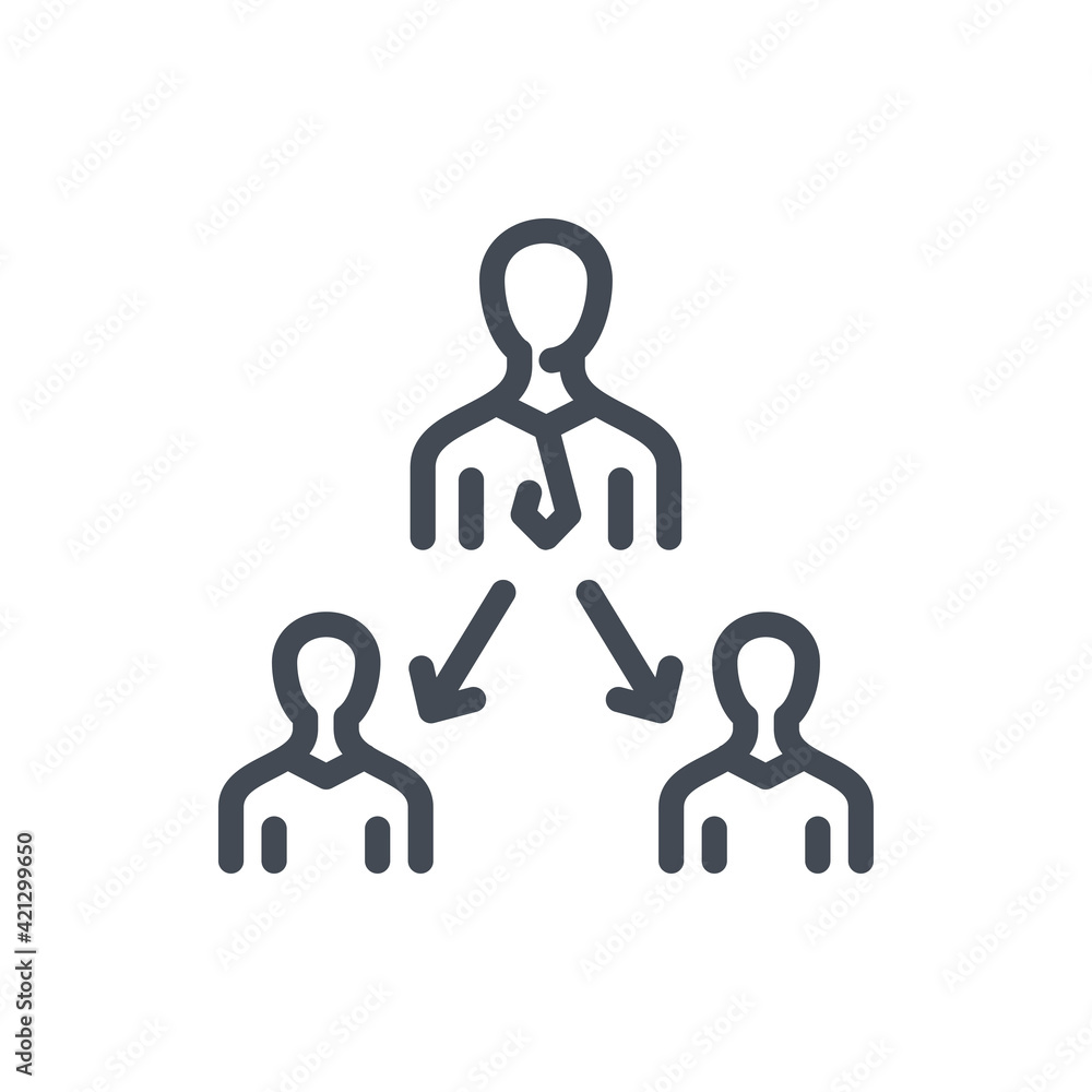 Poster distribution of duties line icon. business structure and management vector outline sign.